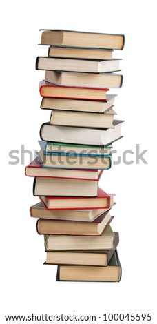 The high stack of books on a white background