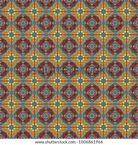 Indian seamless pattern in red, blue and orange colors - detailed and easily editable.