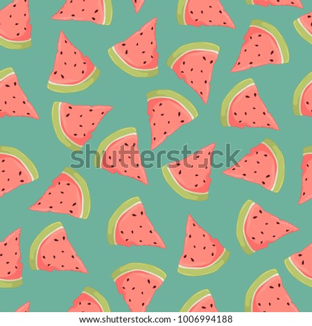 Slice of watermelon seamless pattern on blue green