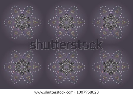 Isolated cute snowflakes on colorful background. Snowflake raster pattern. Neutral, gray and white snowflakes on a neutral, gray and white colors. Raster illustration.