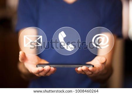 Businessman hand tablet with   icons