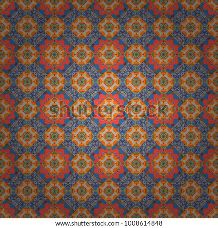 Orange, pink and blue vintage decorative elements. Oriental pattern, Islam, Arabic, Indian, turkish, pakistan, chinese, mystic, ottoman motifs. Flower Mandalas seamless pattern.