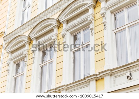 Carved wooden Building facade of an european house