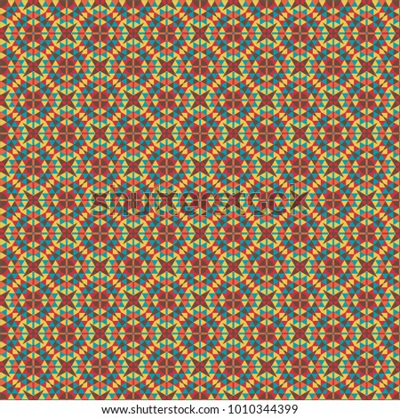 Mosaic geometric pattern in repeat. Fabric print. Seamless background, mosaic ornament, ethnic style. Design for prints on fabrics, textile, covers, paper, wallpaper, interior, patchwork, wrapping.