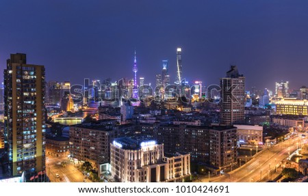 Shanghai skyline and cityscape at night