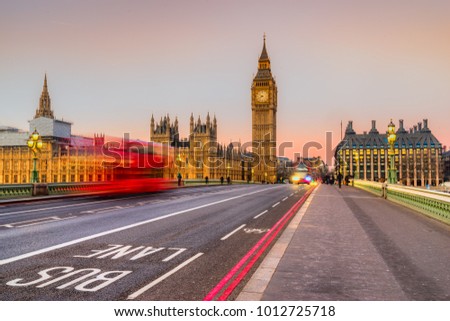 Thge Big Ben, the House of Parliament and the Westminster Bridge, London, UK