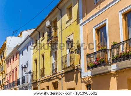 Colorful houses in the old town of Ayora, Spain