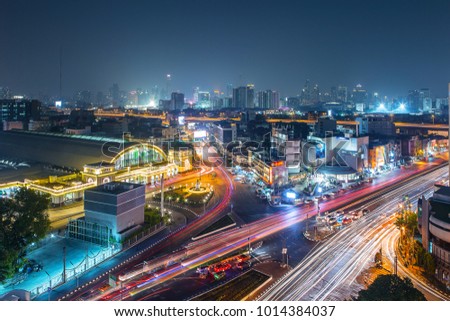 Bangkok train station or Hua Lamphong Railway Station at night in Bangkok