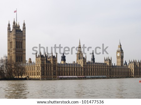 Houses of Parliament. Palace of Westminster viewed Albert Embankment London. England