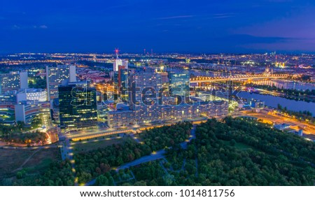 cityscape of Vienna city at night, aerial view. Austria
