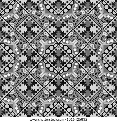 White, gray and black seamless background pattern with rhombuses.