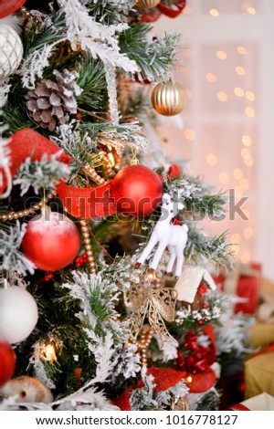 Christmas tree. Xmas decorations. Decoration for holiday party.