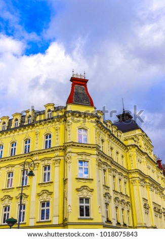 The old building facade in Karlovy Vary, Czech Republic