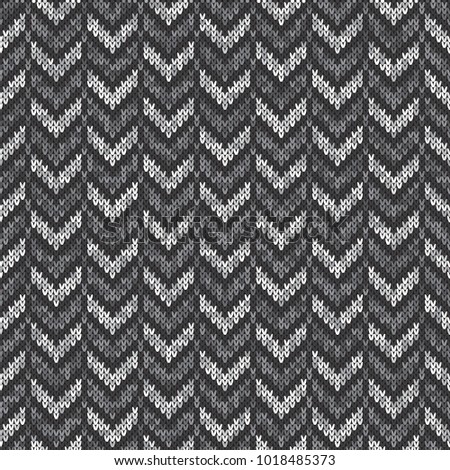 Chevron Abstract Knitted Sweater Pattern. Vector Seamless Background with Shades of Gray Colors. Wool Knit Texture Imitation
