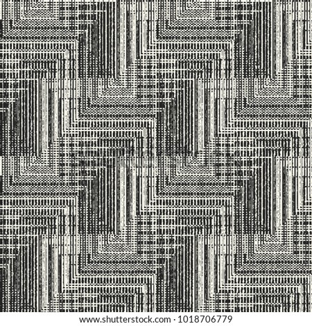 Abstract Monochrome Stair Zigzag Graphic Motif Woven Effect Textured Background. Seamless Pattern.