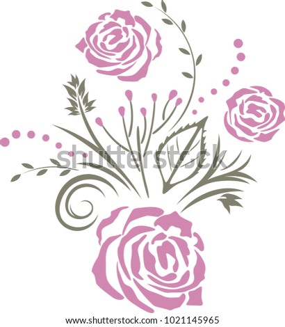 Decorative element with purple stylized roses. Vector