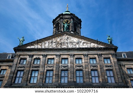 Royal Palace in Amsterdam. Dutch - Koninklijk Paleis Amsterdam or Paleis op de Dam