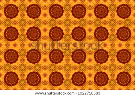 Traditional oriental ethnic ornament, brown, orange and red batik colors background. Raster textile design. Seamless abstract geometric Mandala pattern.