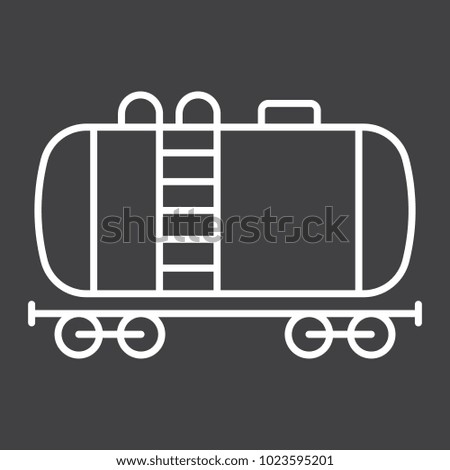 Cistern oil train line icon, logistic and delivery, cargo railway sign vector graphics, a linear pattern on a black background, eps 10.