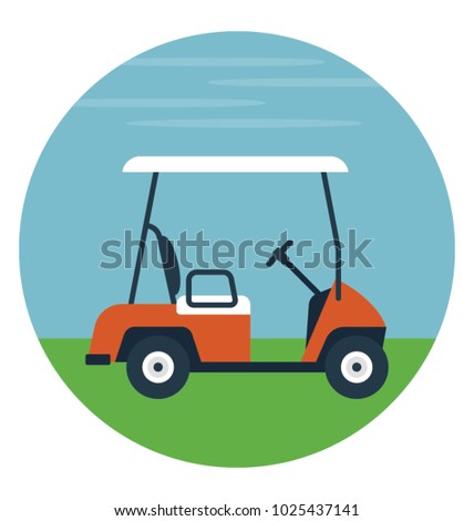 Flat icon golf cart, golf course 