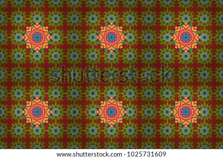 Islamic colored mandala round ornament on green, red and blue colors. Raster architectural muslim texture design. Can be used for brochures invitations, persian motif.