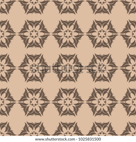 Brown floral ornament on beige background. Seamless pattern for textile and wallpapers