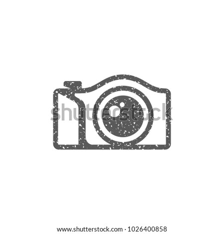 Camera icon in grunge texture. Vintage style vector illustration.