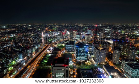 Night light Yokohama cityscape hight view with modern building in Japan