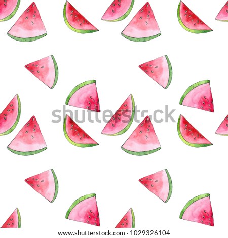 hand drawn watercolor, juicy and delicious watermelon for postcards
