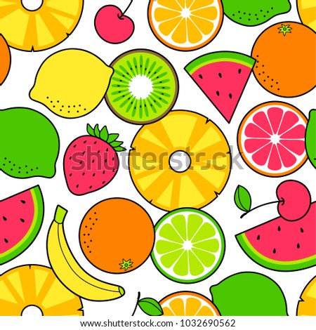 Tropical fruits seamless pattern on white background