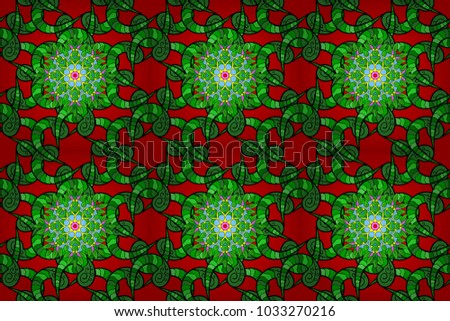 Invitation Card, Scrapbooking. Colored over green, red and black. Islam, Arabic, Indian, Turkish, Pakistan. Vintage pattern. Decorative Indian Round Mandala on green, red, black colors. Mandala Design