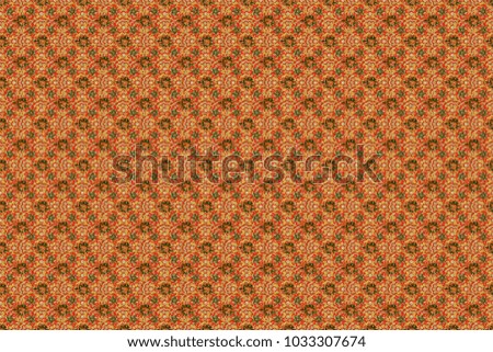 Seamless floral pattern, delicate flower raster wallpaper, wildflowers, tansy. Abstract flowers pattern in green, orange and neutral colors. Retro design.