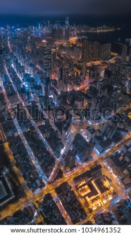 Hong Kong panorama aerial night view  