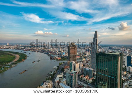 Top view of Ho Chi Minh City (Saigon) in the evening.