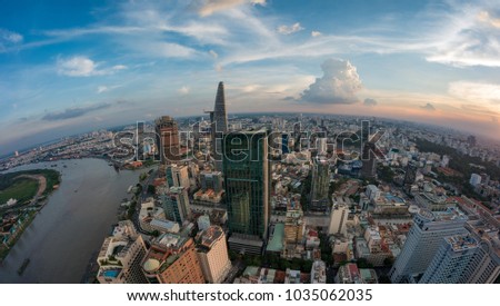 Top view of Ho Chi Minh City (Saigon) in the evening.