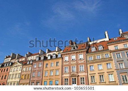 Colorful reconstructed houses in the center of the old town of Warsaw