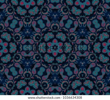 Seamless watercolor mandalas tile pattern. Vintage decorative element with mandala. Hand drawn dark wealthy background. Islam, arabic indian, ottoman motifs. Perfect for printing on fabric, textile.