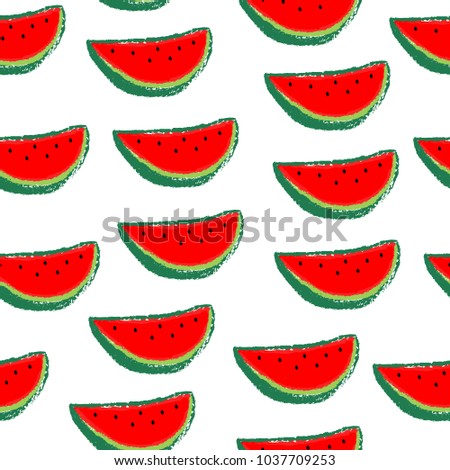 Seamless watermelons pattern. Vector background with red watermelon slices.
