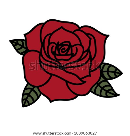 Traditional Line Art Tattoo Red Rose Graphic Vector Illustration Isolated