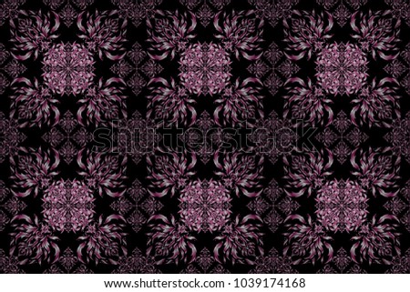 Luxury motley seamless pattern with stars. Raster motley star pattern, star decorations, purple and gray grid on a black background.