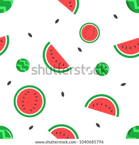 Seamless pattern with watermelons on white background, vector