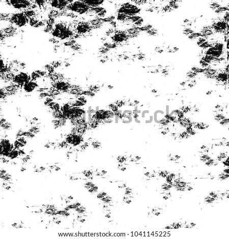 Black and white abstract background. Monochrome texture of dots, cracks, dust, stain. Pattern for printing and design