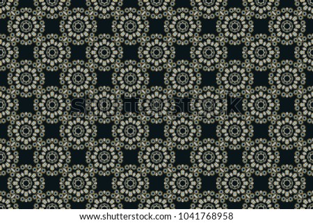 Raster Indian floral paisley medallion seamless pattern. Ethnic Mandala seamless pattern in gray, black and brown colors.