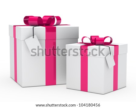 two christmas gift box with pink ribbon