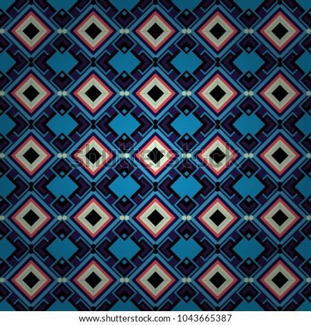 Geometric hipster tiles background. Abstract retro seamless pattern of geometric shapes. Colorful mosaic backdrop in blue, black and gray colors. Vector illustration.