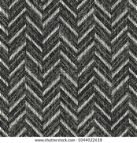 Abstract Charcoal Herringbone Motif Brushed Textured Background. Seamless Pattern.
