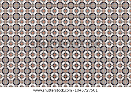 Seamless pattern from mandalas painted in gray, blue and black colors. Raster abstract geometric kaleidoscopic mandala design symbol - symmetric.