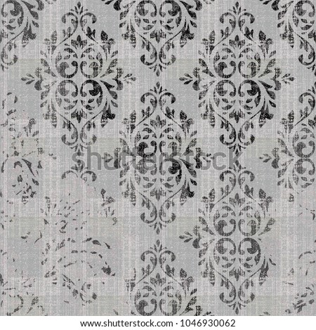 natural  vintage pattern with damask. Hand drawn background. Can be used for fabric, wallpaper, tile, wrapping, covers and carpet. Islam, Arabic, Indian, ottoman motifs. Monochrome ornament 