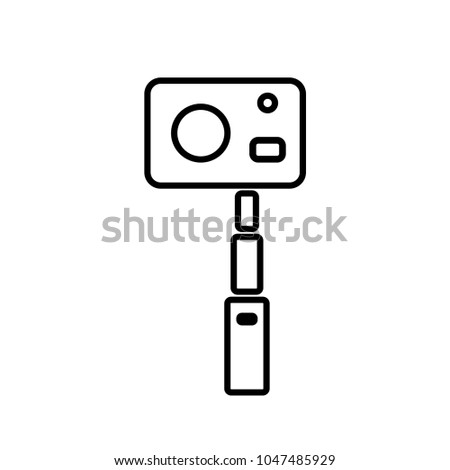 Action camera icon with selfie monopod isolated on white background.Vector
