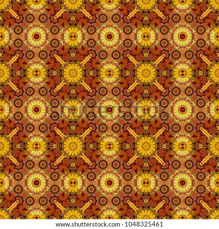 Seamless pattern in style of patchwork in orange, yellow and brown colors. Each square of the pattern is also seamless backgrounds.